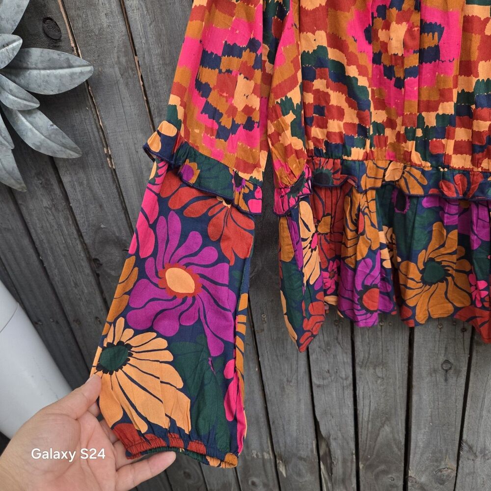 Farm Rio X Anthropologie Tiered Blouse SizeLarge - Picture 6 of 11